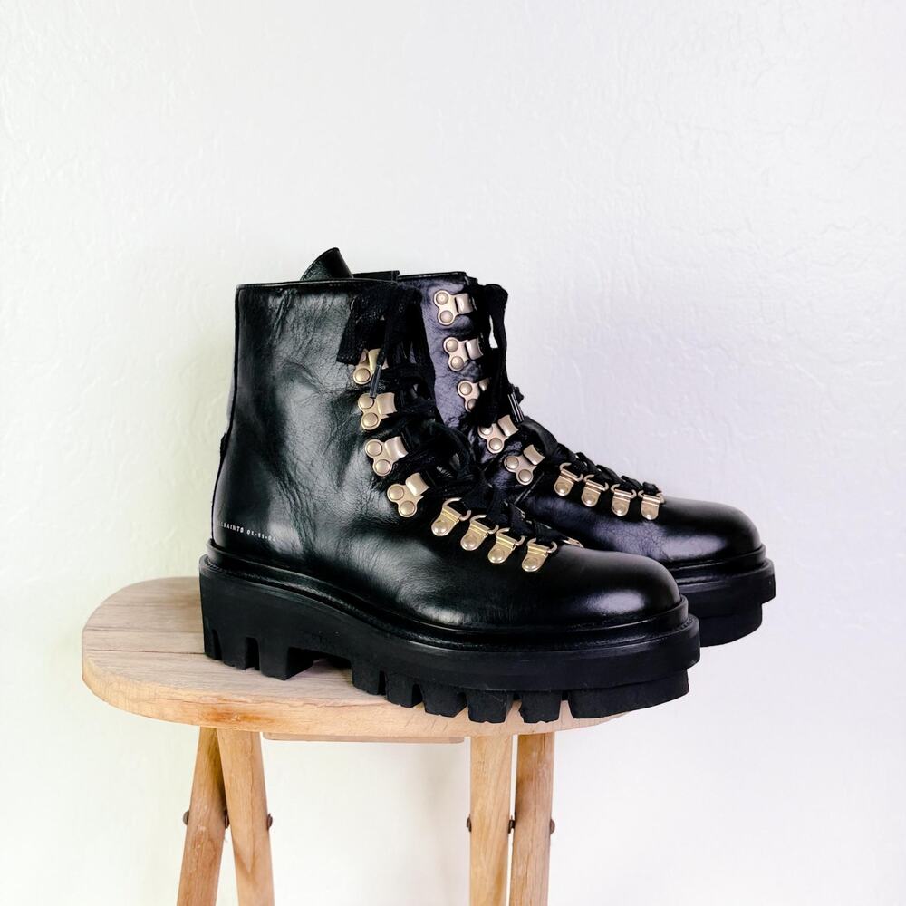 All Saints Wanda 90s Grunge Whimsigoth Leather Lace Up Chunky Lug Sole Boots 6